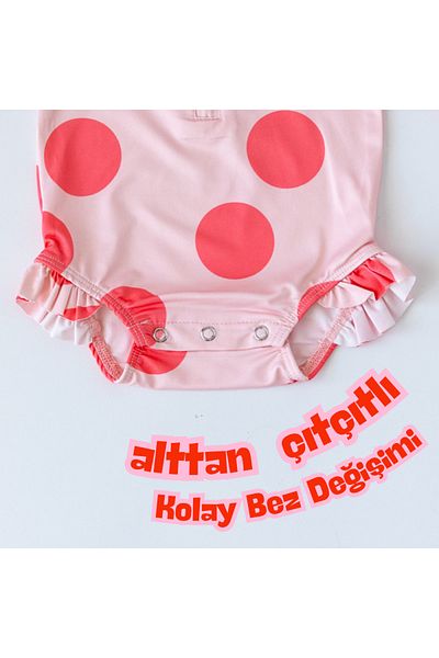 Mama Yoyo Baby&Kids Front Zippered - Bottom Snap Swimsuit Big Polka Dot Pink