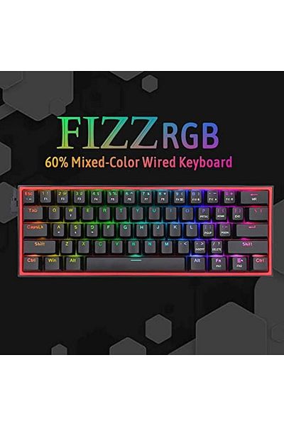 REDRAGON لوحة مفاتيح الألعاب K617؛ لوحة مفاتيح ميكانيكية سلكية RGB مدمجة بنسبة 60% مع 61 مفتاحًا خطيًا أحمر