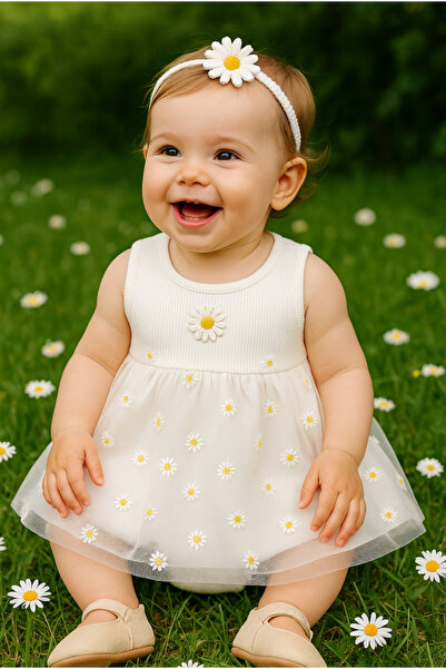 COB Papatya Detaylı Tül Bebek Body Elbise