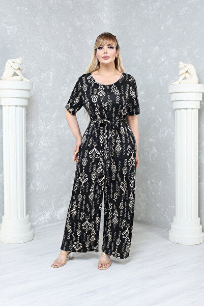 MJORA Large Size Comfortable Patterned Viscose Knitted Jumpsuit