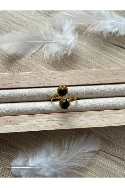 Pel Design Tiger Eye Stone Steel Ring Handmade