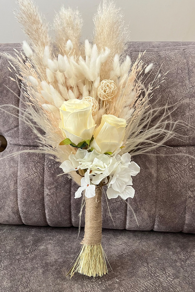 Goya Home Queen Havalı Büyük Boy Gelin Buketi Yaka Çiçeği Hediyeli Gelin Çiçeği