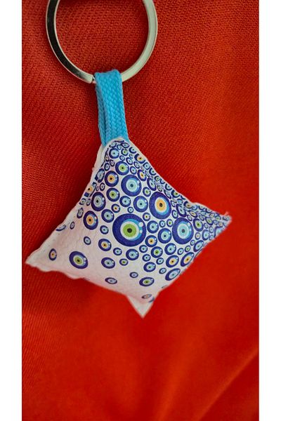 Land of Souvenir Evil Eye Bead Patterned Pillow Shaped Keychain