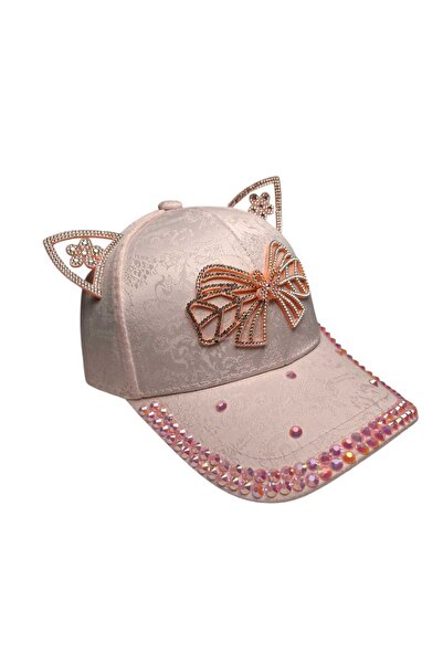 Kitti Spteks Kitti 4-8 Yaş Kız Çocuk Pembe Renk Parlak Taş Figürlü Yazlık Kep...