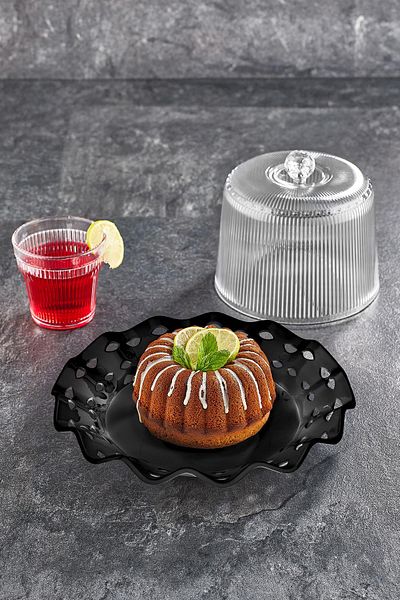 HSDemirci Acrylic Baroque Black Color Cake Jar & Cake Storage Container & Stylish Presentation Organizer 26 cm