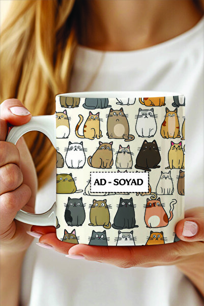 expreshediye Şaşkın Kediler Desenli Kişiye Özel Kupa Bardak, İsim Yazılı Kedi...