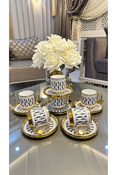 Vakıf home 6 Kişilik Porselen Gold Dawn Model Kahve Fincan Takımı Seti