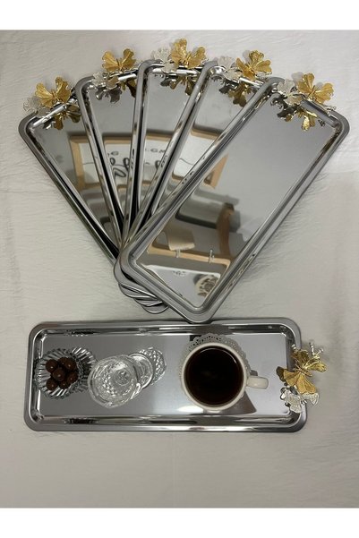 Maglor Luxury 6-Piece Baton (Rectangular) Butterfly Presentation, Tea, Coffee, Decorative Tray