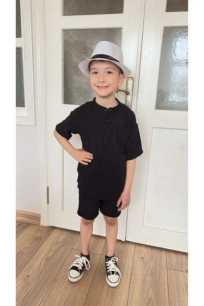 VOSVOSBABYSTORE Black Muslin Shorts Suit