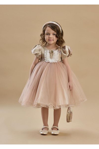 SIRRI Girl's Stylish Evening Dress – 3 Piece Set for Special Occasions - Dress, Bag and Crown (Ages 1-6)