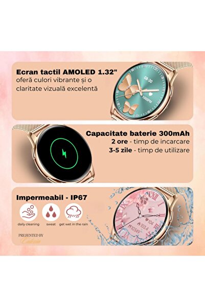 e-Wantay Smartwatch Y11, 1.32" Full HD, Apel Bluetooth, AI, 100+ Sporturi, 2 Brățări, IP67, Auriu