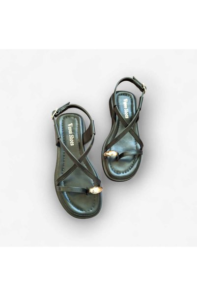 VESEO Gold Detailed Cross Strap Women's Sandals