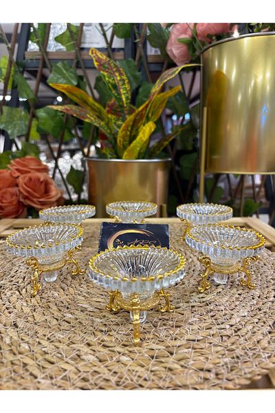 ARS HOME DEKOR Gilded Gold Metal Footed Turkish Delight Bowl, Presentation Bowl, Sauce Bowl, Plate, Mini Footed Bowl, Coffee Pot Sugar Bowl