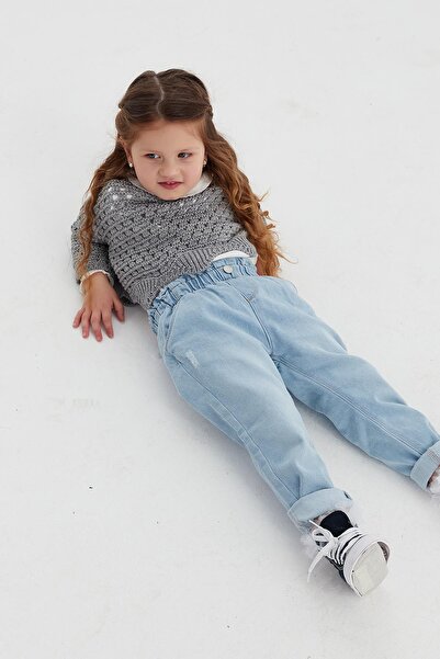 MARKALİSTE Gray Crop Knitwear Kids Sweatshirt