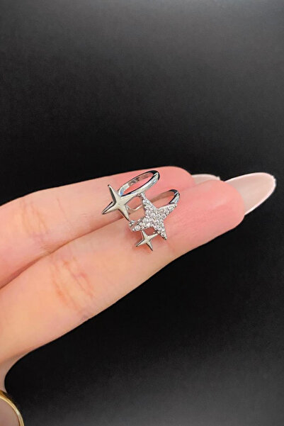Blisse Piercing Gümüş Renk Kuzey Yıldızı Figürlü Zirkon Taşlı Çelik Ear Cuff Kıkırdak Küpe – Sıkıştırmalı, Deliksiz