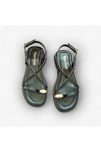 VESEO Gold Detailed Cross Strap Women's Sandals
