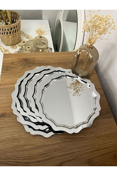 Maglor Luxury 6-Piece Silver Star Round Stainless Steel Presentation, Coffee, Decoration, Tea Tray