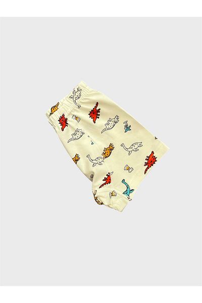 elmas kids Boy's Cotton Ecru Color Dinosaur Patterned Athlete Boxer Set
