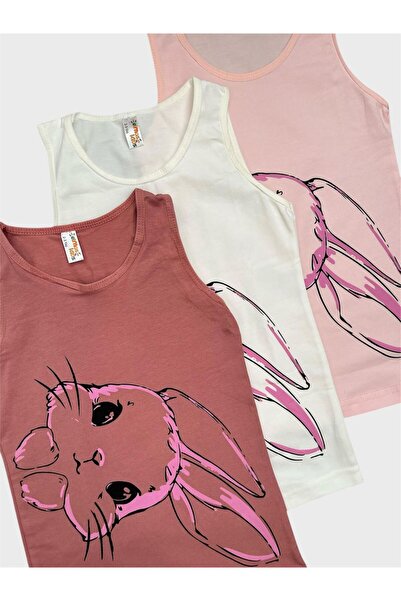 elmas kids Girl's Cotton Plum White Pink Cat Patterned 3-Piece Undershirt Set