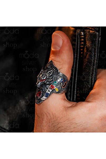 modasilvers 925 Ayar Gümüş 17 Türk Devleti Bayrağı Model Zihgir Erkek Yüzük