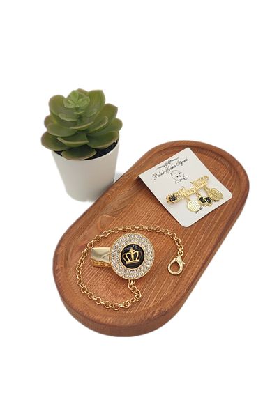 Serap Yılmaz Sahi Coated Crystal Stone Baby Pacifier Chain and Lapel Pin Set (0-6 Months) - 0298
