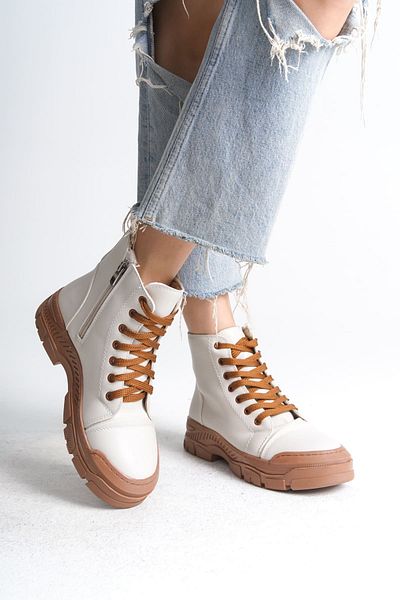 Joy Ayakkabı BLOOM Lace Up Zipper Orthopedic Sole Γυναικείες Μπότες TT - Κρέμα
