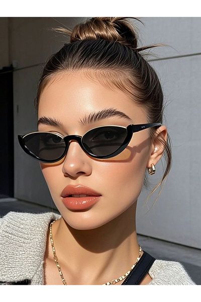 LOOKUP NEW Unisex Women Men Uv400 Protect Black Gold Glass Change Bone Cat Eye Sunglasses