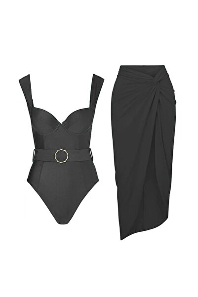 DESİGNEDBYD Yeni Kadın Mayo+pareo Etek Takım 2 Parça Up Set Bodysuit Plaj Mod...