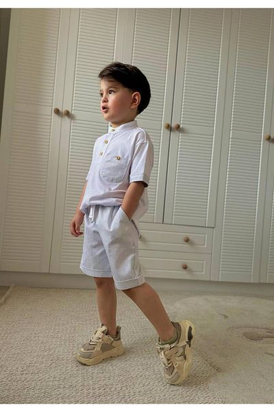 MİO Boys' Cotton Shorts Shirt Suit Summer Relaxed Fit
