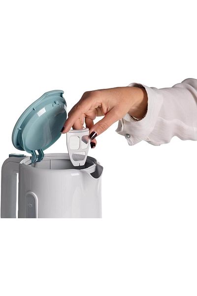 ARIETE 2200W Plastic Kettle 1.7L - White and Blue, Fast Boiling, Safety Features, Removable