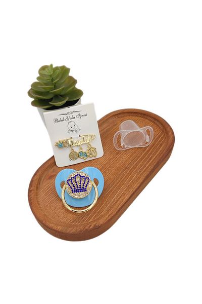 Serap Yılmaz Sahi Coated Crystal Stone Silicone Palate Baby Pacifier and Collar Pin Set (0-6 Months) - 0390