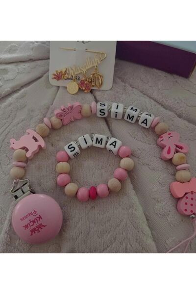 Serap Yılmaz Sahi Isimli Ahşap Boncuklu Bebek Emzik Zinciri ve Bebek Bileklik...