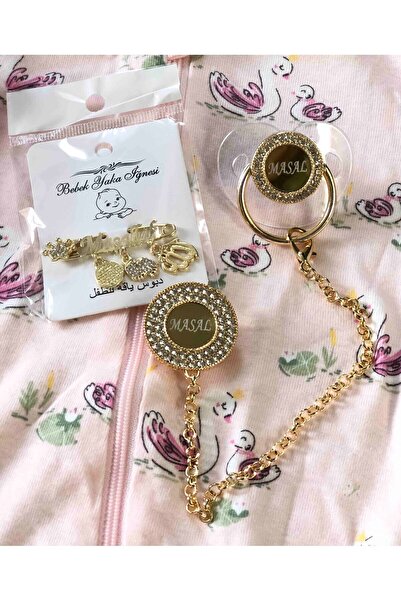 Serap Yılmaz Sahi Isimli Şeffaf Renkli Taşlı Silikon Bebek Emzik Zinciri Ve Bebek Yaka Iğne Seti (0-6 AY) - 0133