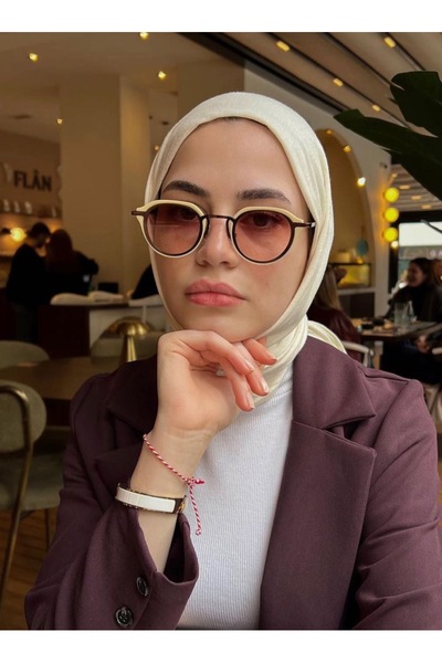 LOOKUP NEW Anastasia Krem Bej Oval Çerçeve Kahverengi Cam Metal Sap Uv400 Uni...