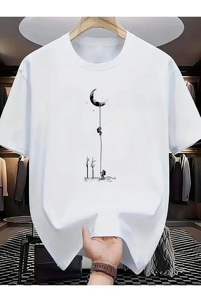 Pink Sky Cotton Oversize Printed Short Sleeve Crew Neck Casual Daily T-Shirt