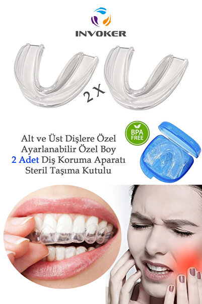 INVOKER Diş Gıcırdatma Diş Çene Sıkma Önleyici Aparat Gece Plağı Silikon 2 Adet Termoform Bruksizm Dişlik