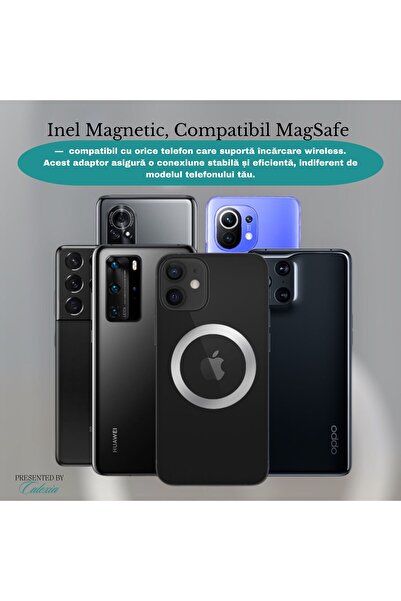 e-Wantay Inel Magnetic Alb, Compatibil MagSafe, Suport Auto & Încărcare Wireless, Instalare pe Telefon/Husă