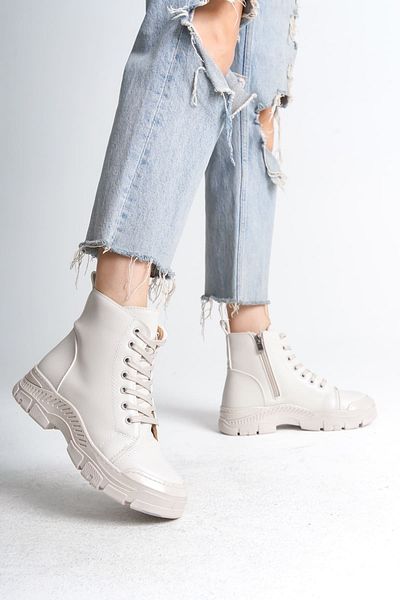 Joy Ayakkabı BLOOM Lace Up Zipper Orthopedic Sole Γυναικείες Μπότες KT - Κρέμα