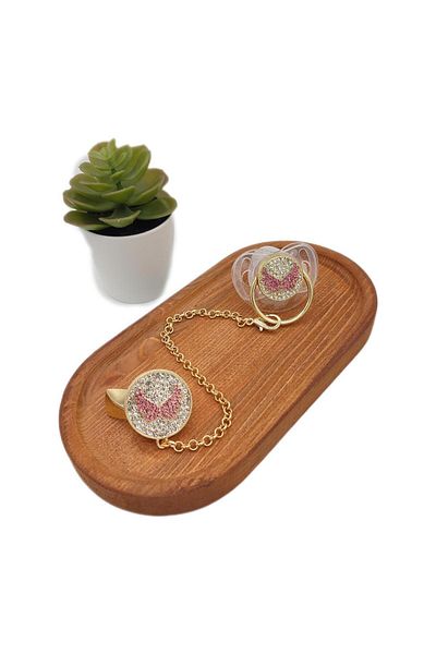Serap Yılmaz Sahi 14 Carat Gold Plated Crystal Stone Silicone Palate Baby Pacifier Chain Set (0-6 Months) - 0375