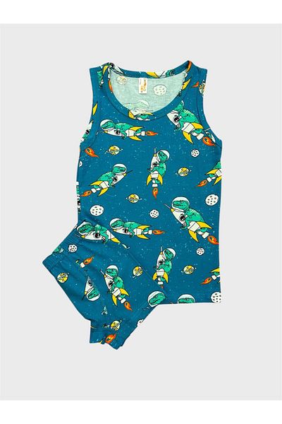 elmas kids Set boxer pentru băiat, din bumbac, verde petrol, cu model de dinozaur