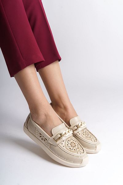 Joy Ayakkabı LIZY Pantofi de damă, ortopedici, confortabili, fără șireturi, cu model de flori, KT - crem