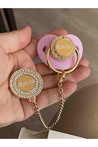 Serap Yılmaz Sahi Isimli Kristal Taşlı Pembe Silikon Bebek Emzik Ve Zincir Seti (0-6 AY) - 0103