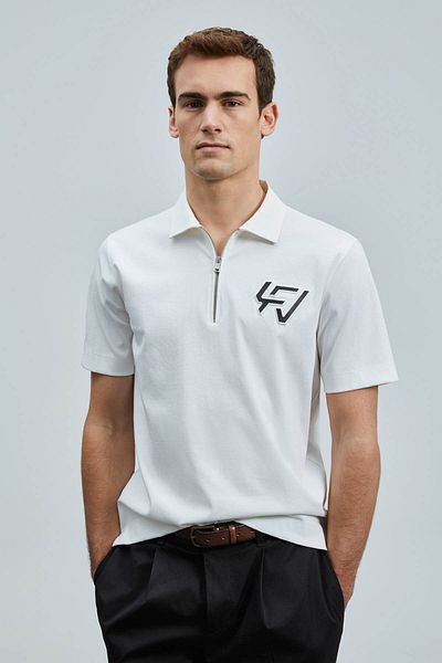 Lufian Ανδρικό μπλουζάκι με γιακά πόλο Slash Off-White 111040224