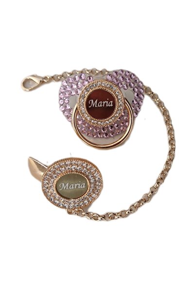 Serap Yılmaz Sahi Isimli Pembe Zirkon Taşlı Silikon Damaklı Bebek Emzik Seti (0-6 Ay) - TYSYSH0147