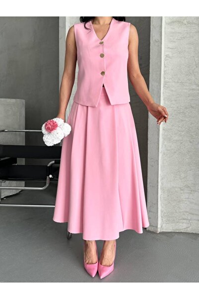 Ekim Store Düz Etekli Ikili Blazer Yelekli Takım