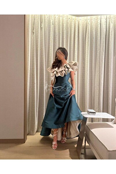 ALANOOD FASHION فستان سهرة زيتي بتصميم عصري أنيق مع تفاصيل فاخرة