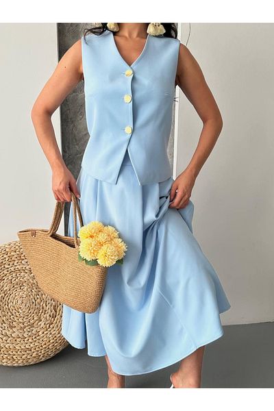 Ekim Store Straight Skirt Double Blazer Vest Suit