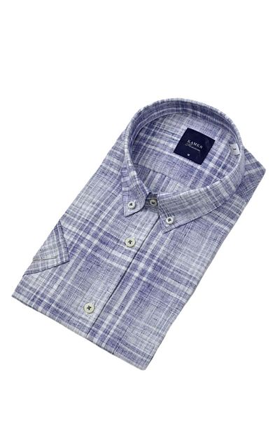 KAMER Men's Classic Plaid Short Sleeve Shirt 9345 Bgl-St04583