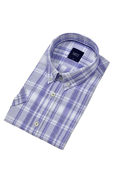 KAMER Men's Classic Plaid Short Sleeve Shirt 9458 Bgl-St04579