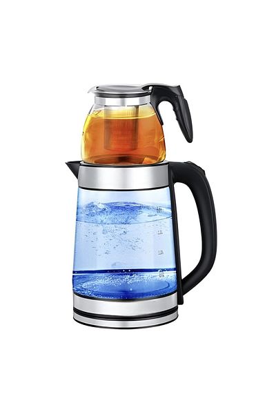 Generic 2 in 1 Glass Tea Maker & Kettle – 2200W, UK Strix Control, German Glass, Stainless Steel Base